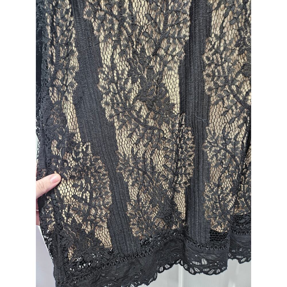 Lumie Black Lace Sheer Dress Nude Lining Gothic Romantic Long Sleeve Size L NWT - Picture 3 of 11